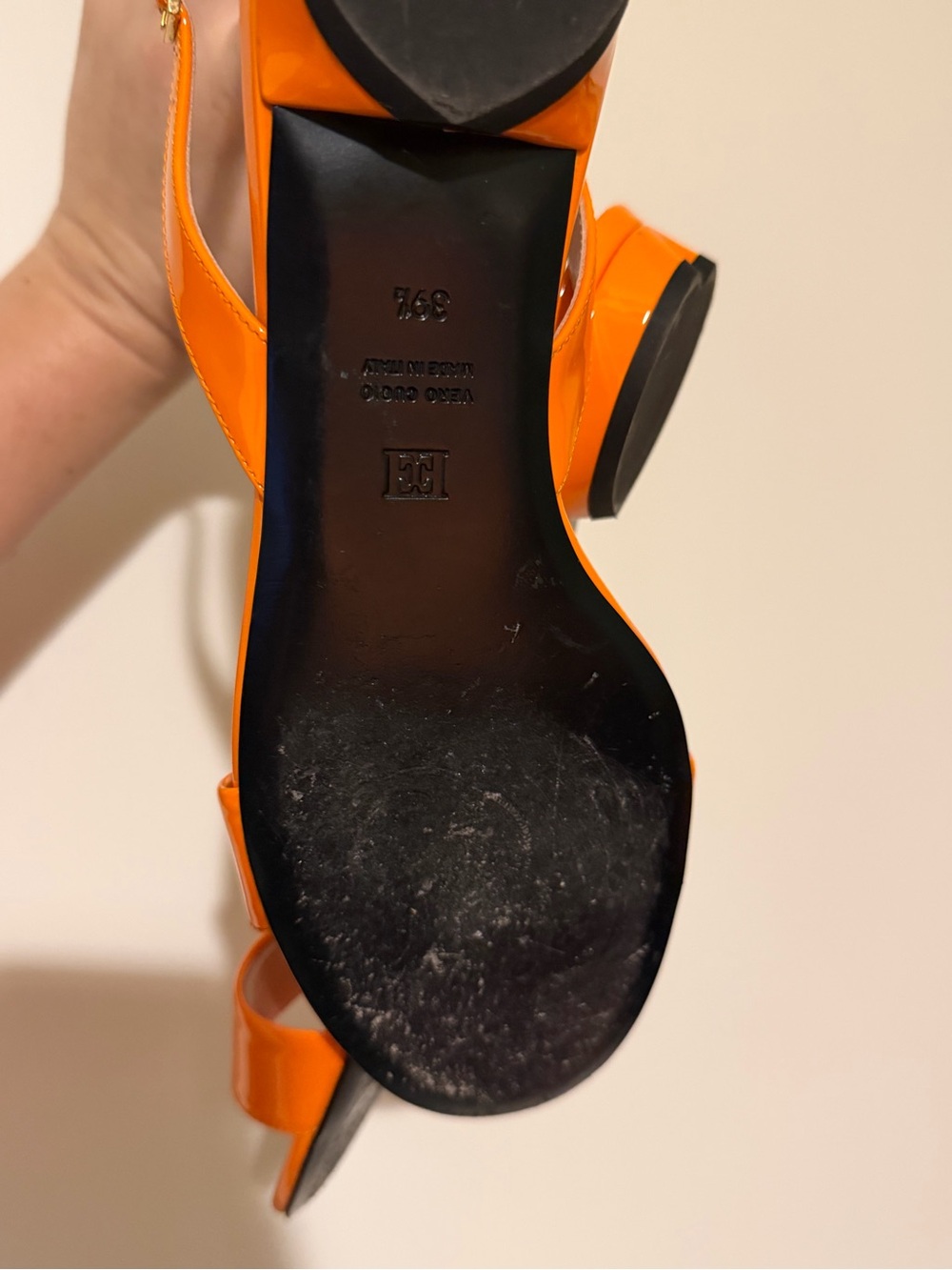 Escada Orange Patent Leather Slingback Sandals size 39.5 - Picture 7 of 9